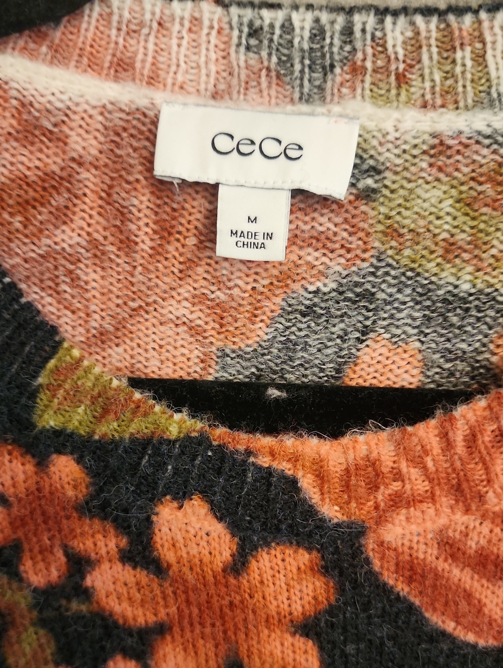 CeCe Black Floral Crewneck Sweater - Picture 3 of 16